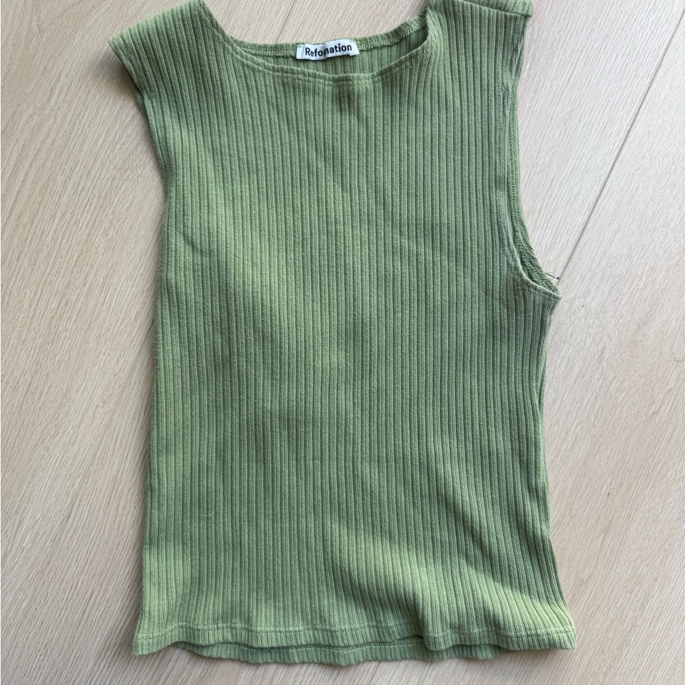 Reformation Olive Ribbed Sleeveless Top